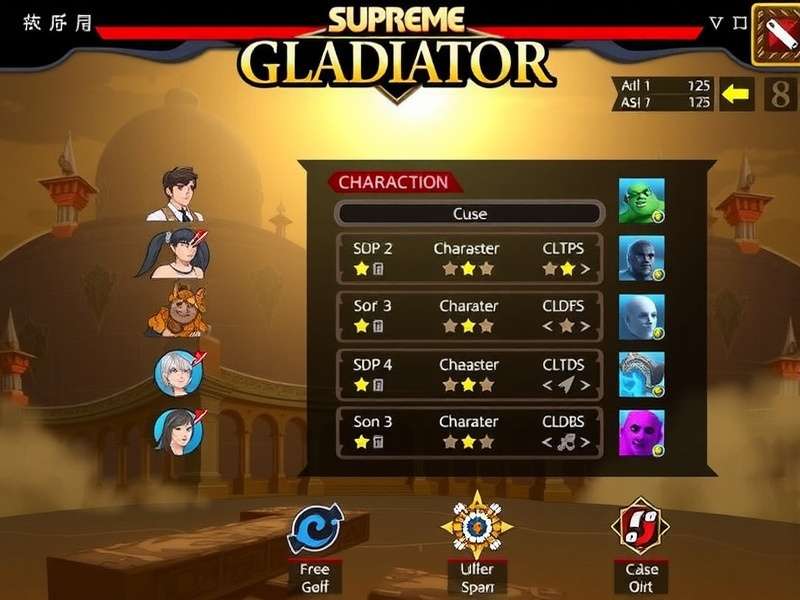 Baga Supreme Gladiator character selection screen